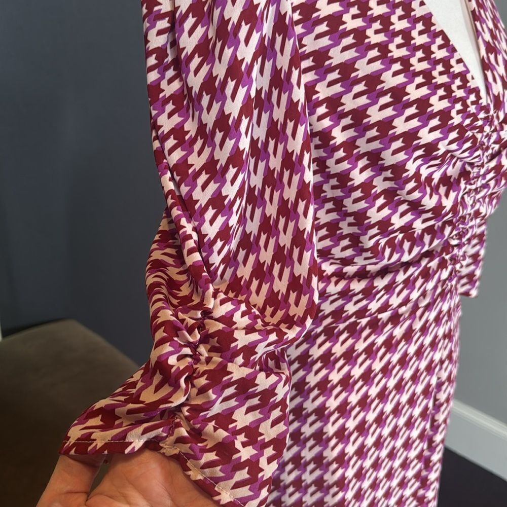 Women’s Scoop Ruched Front Dress 3/4 Sleeve Houndstooth Size XS (0-2) NEW - Picture 3 of 16